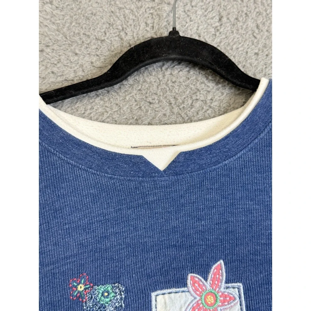 Koret City Blues Sweater Womens Large‎ Blue Floral Embroidered Pullover Casual